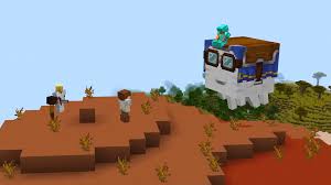 A group of players riding happy ghasts together